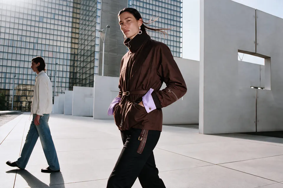 Prada-inspired fashion campaign in an architectural setting, view 05