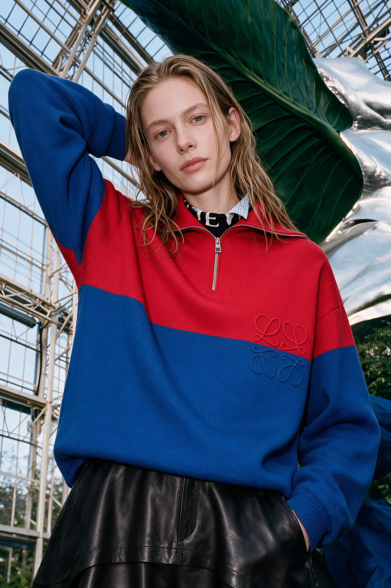 Fashion campaign photographed in a future ecology greenhouse, view 01