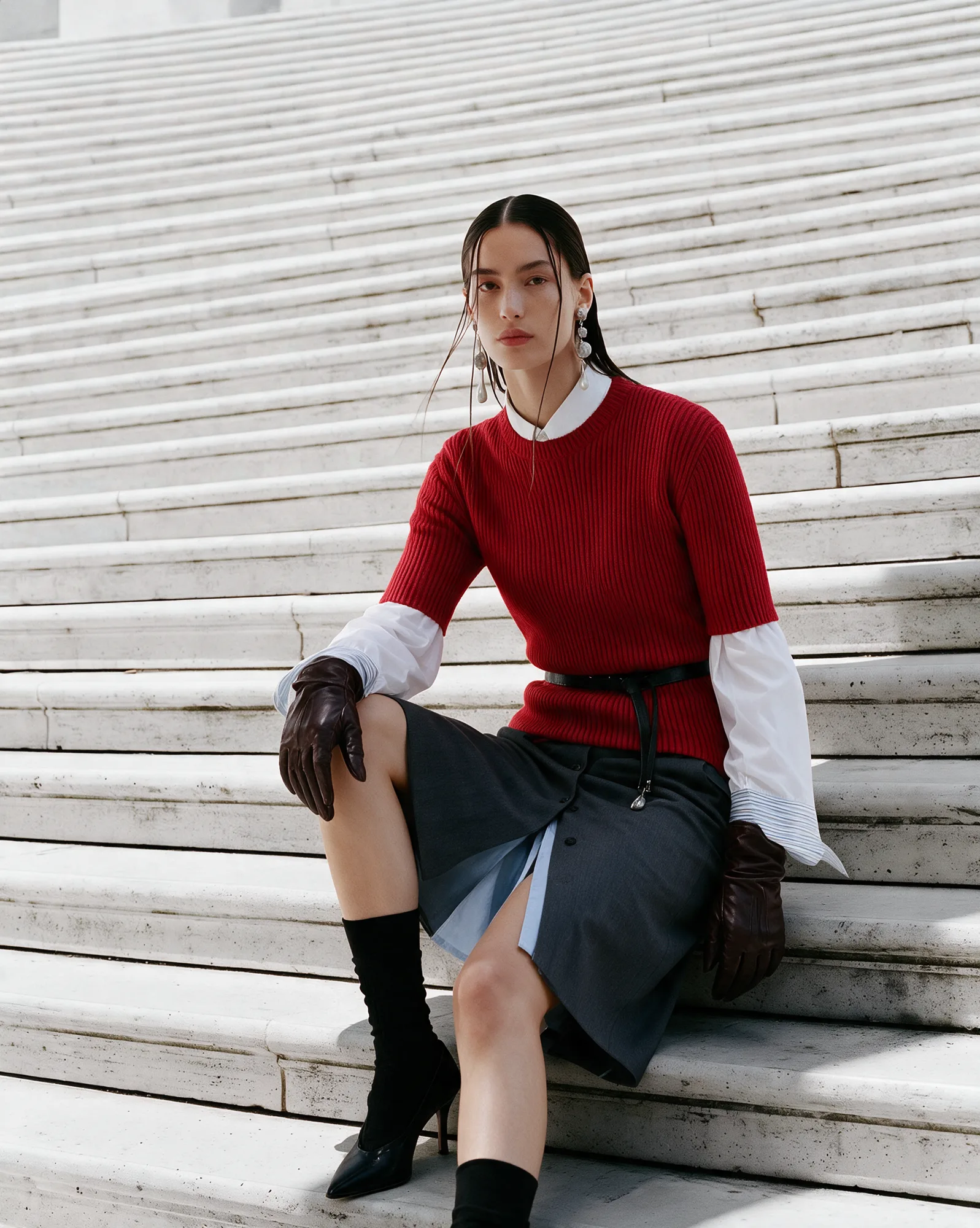 Prada-inspired fashion campaign in an architectural setting, view 03