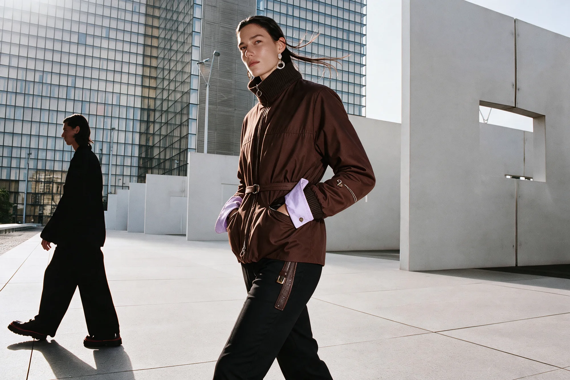 Prada-inspired fashion campaign in an architectural setting, view 07
