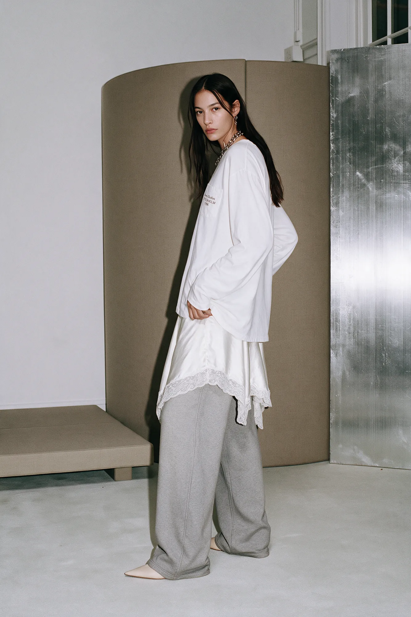 ACNE-inspired fashion lookbook image, view 01