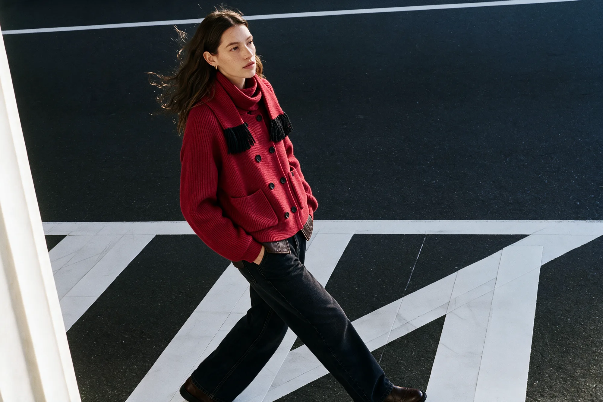 Red fashion lookbook image, view 01