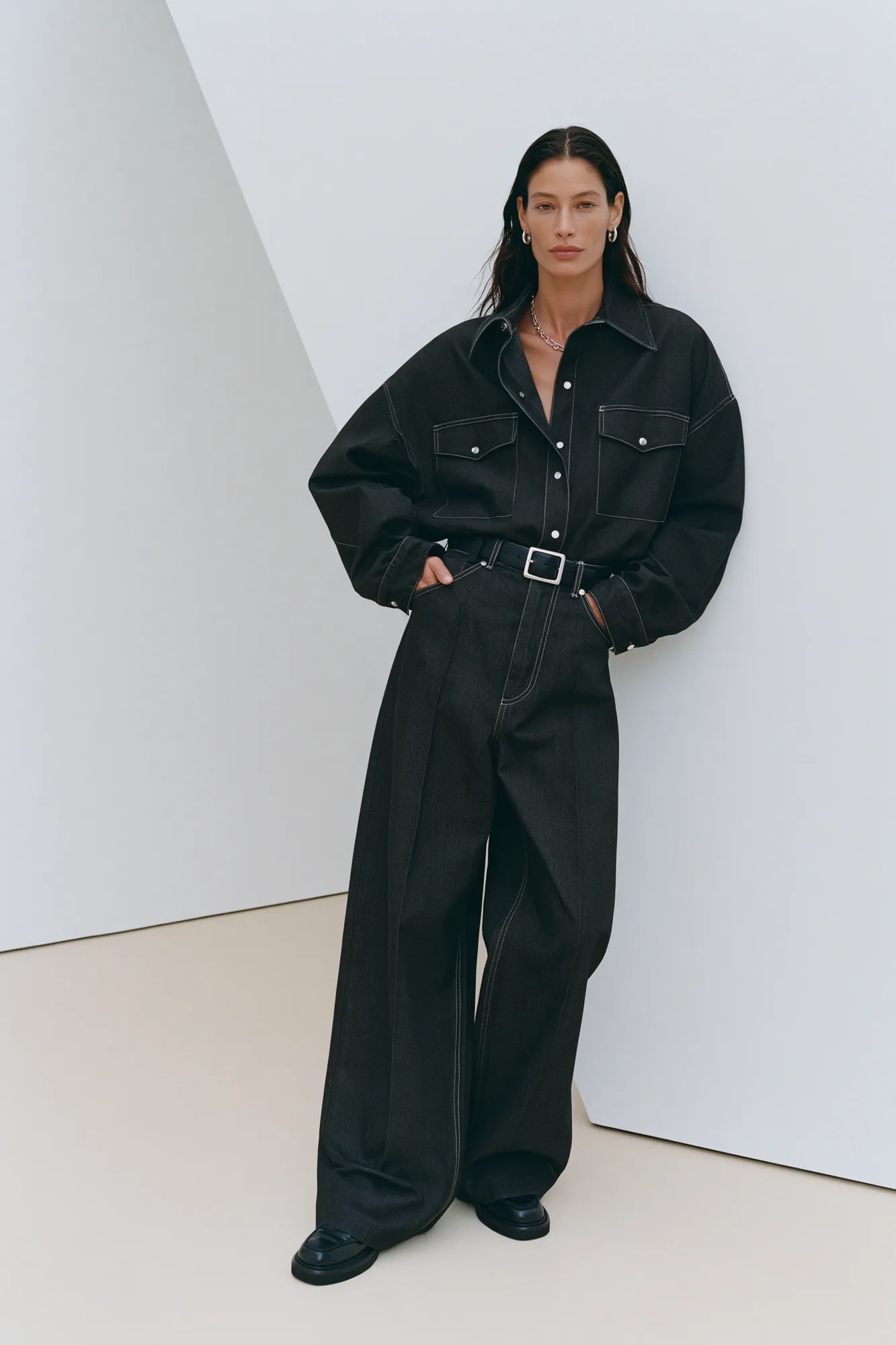 Studio look completing the monochrome lookbook sequence